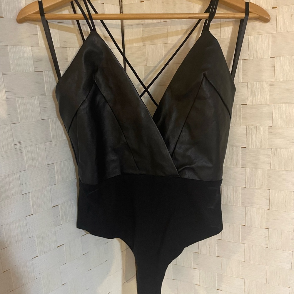 by the way. Black Leather Detail bodysuit